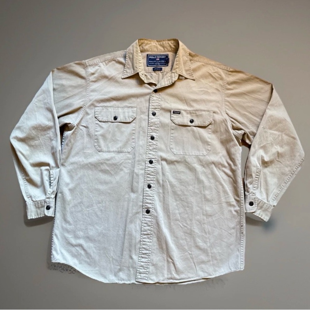 Vintage Polo Sport Ralph Lauren Explorers Adventurers Khaki Camping Shirt Large